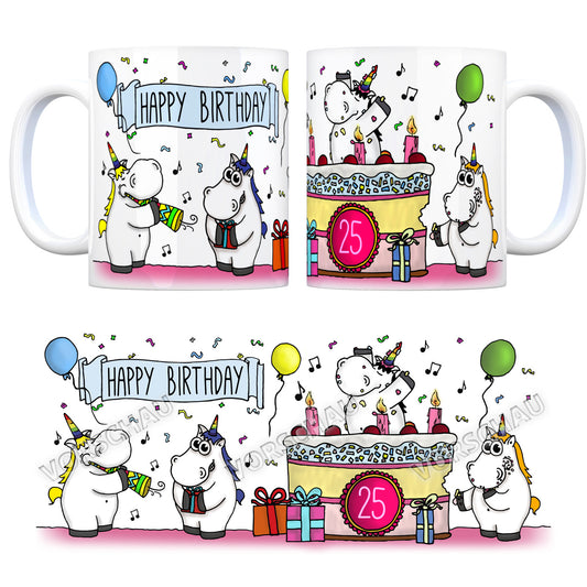 Kaffeebecher mit Einhorn Geburtstagsparty Motiv zum 25. Geburtstag