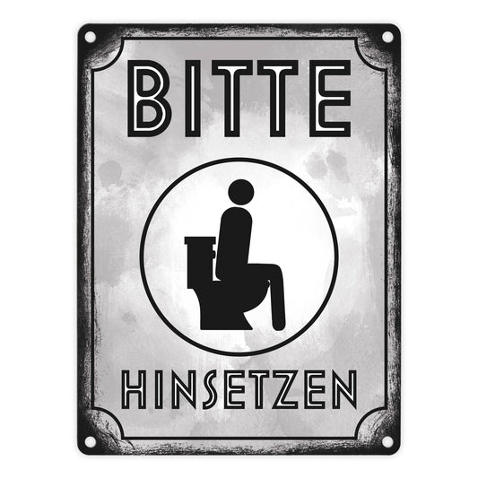 Bitte hinsetzen Metallschild in 15x20 cm für Badezimmer oder WC