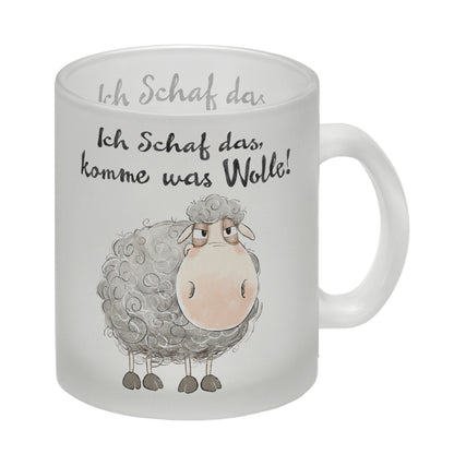 Schaf Glas Tasse mit Spruch Ich Schaf das komme was Wolle