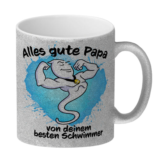 Alles gute Papa, von deinem besten Schwimmer Glitzer-Kaffeebecher