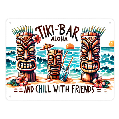 Tiki-Bar Aloha Metallschild XL in 21x28 cm mit Spruch and chill with friends