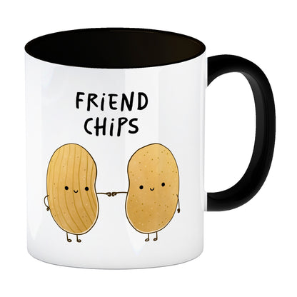 Chips Freundschaft Kaffeebecher in schwarz mit Spruch Friendchips