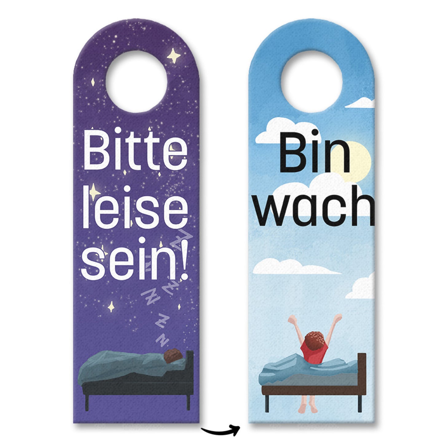 Bitte leise sein oder Bin wach Türhänger mit Bett unter freiem Himmel