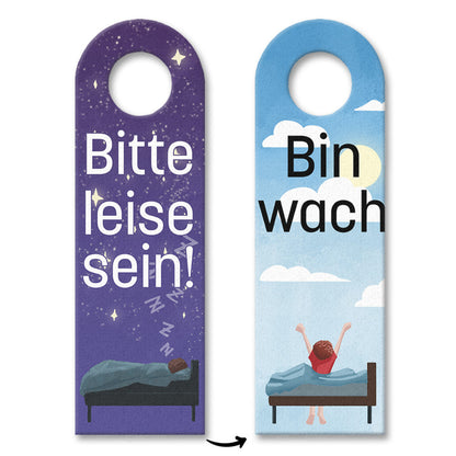 Bitte leise sein oder Bin wach Türhänger mit Bett unter freiem Himmel