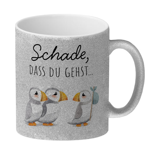 Schade, dass du gehst Papageitaucher Glitzer-Kaffeebecher Abschied Kollege