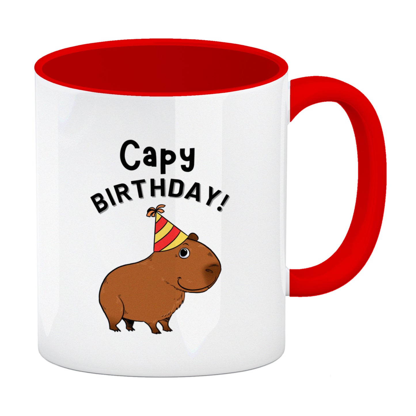 Capy Birthday Kaffeebecher in rot mit niedlichem Capybara