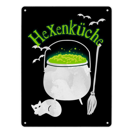 Hexenküche Metallschild XL in 21x28 cm mit Hexenkessel für Halloween