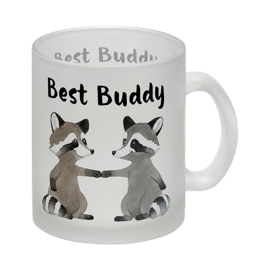 Waschbär Bruder und Kumpel Glas Tasse mit Spruch Best Buddy