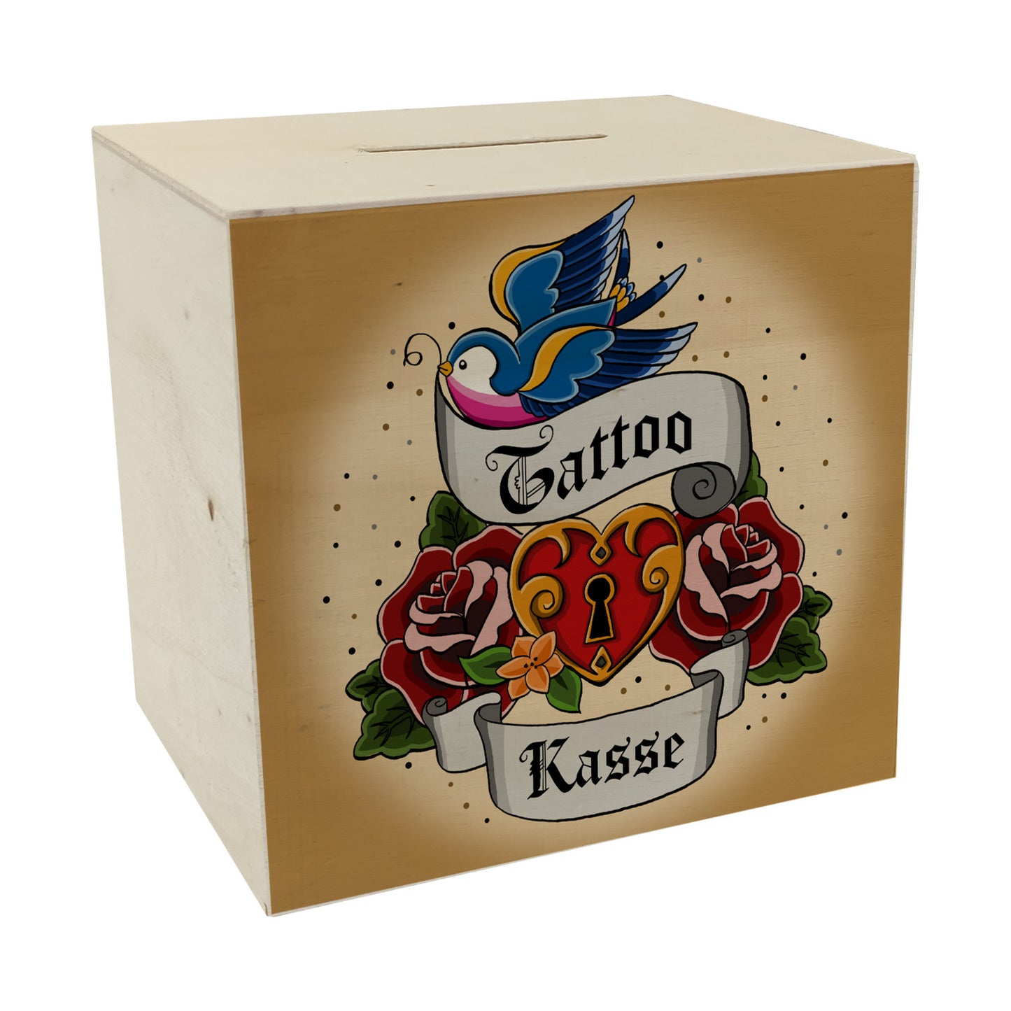 Tattoo Kasse Spardose aus Holz