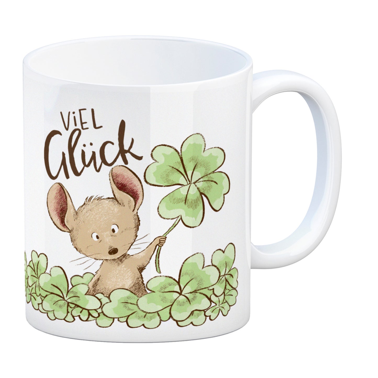 Maus Kaffeebecher mit Spruch Viel Glück