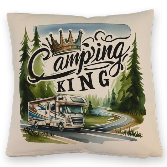 Camping King mit Wohnmobil Kissen mit Leinenoptik mit Spruch Camping King