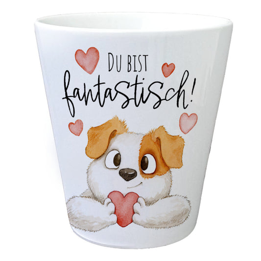 Hund Blumentopf mit Spruch Du bist fantastisch