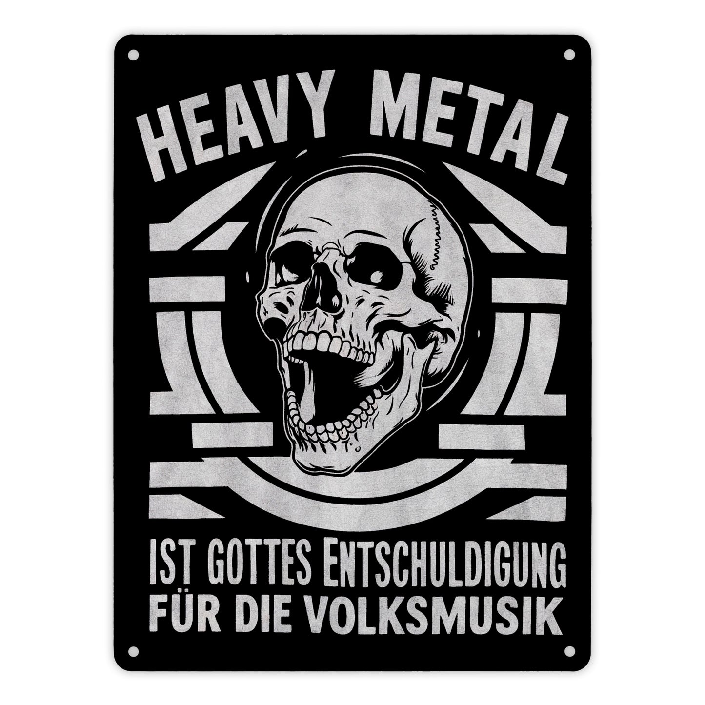 Heavy Metal statt Volksmusik Metallschild XL in 21x28 cm mit Totenkopf