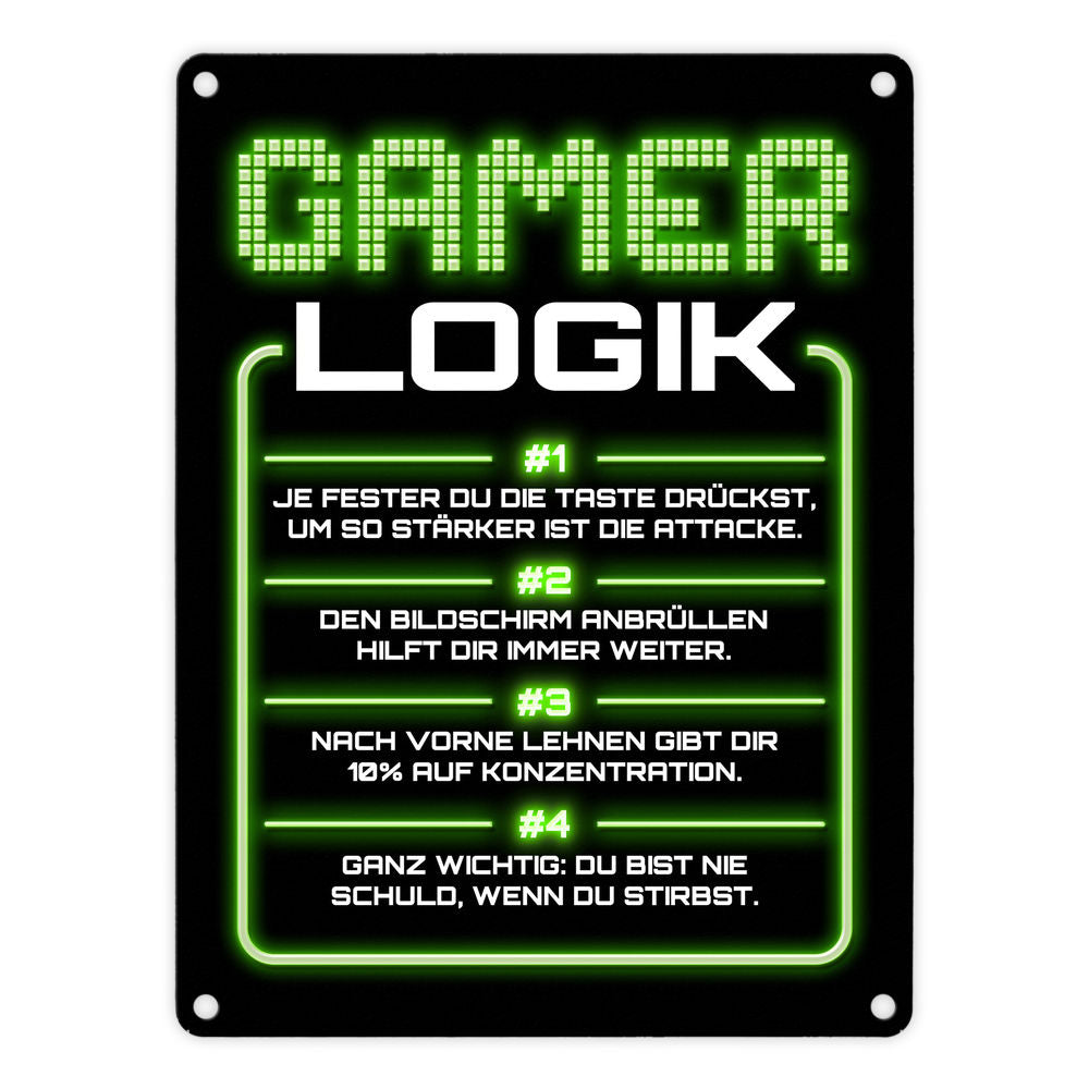 Gamer Logik Metallschild in 15x20 cm in grün