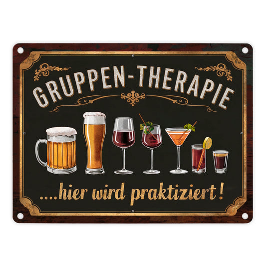 Gruppen-Therapie Alkohol Metallschild in 15x20 cm - Hier praktiziert