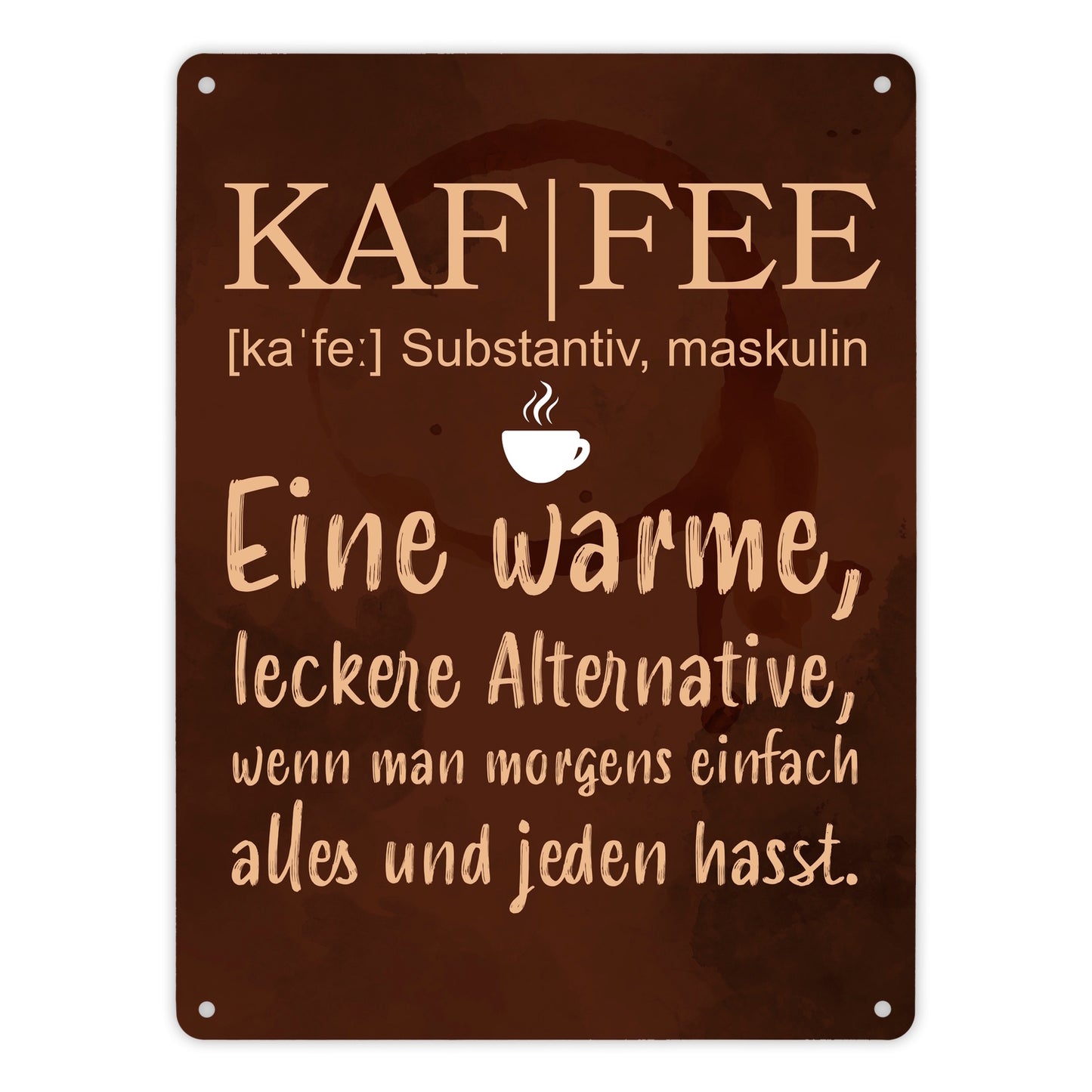 Kaffee - Metallschild XL mit Wortdefinition