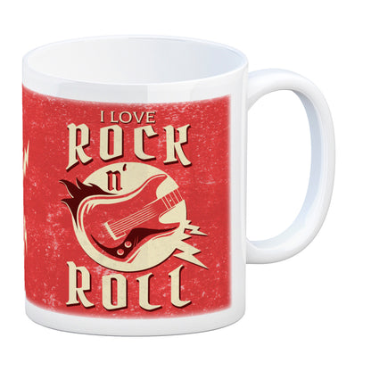 I Love Rock 'n' Roll Kaffeebecher mit Gitarren Motiv