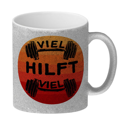 Viel hilft viel Fitness Glitzer-Kaffeebecher für Sportler