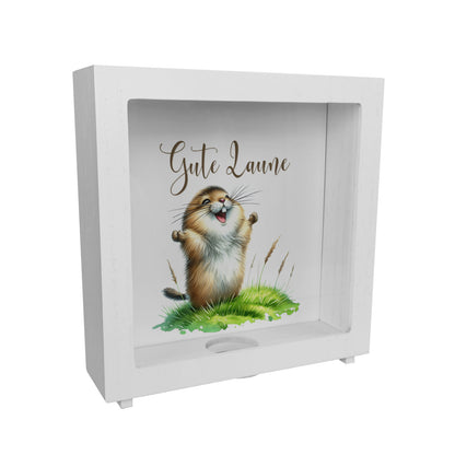 jubelnder Lemming Rahmen Spardose aus Holz mit Spruch Gute Laune