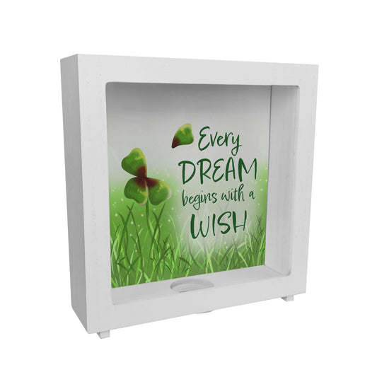 Every dream begins with a wish Kleeblatt Rahmen Spardose aus Holz