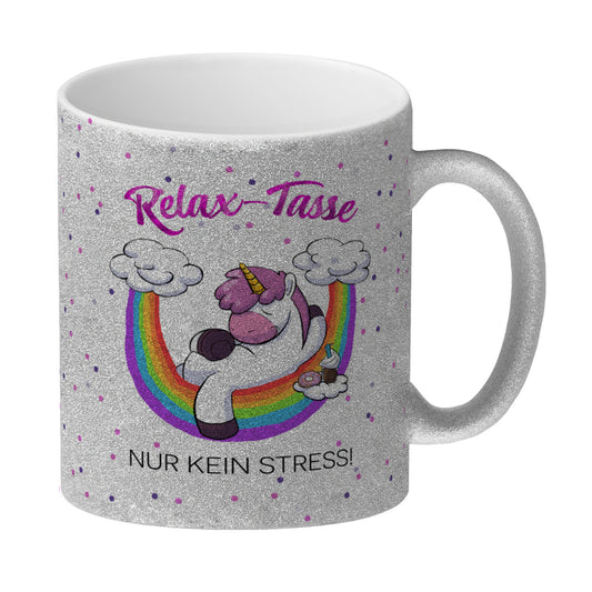 Relax-Tasse Einhorn mit Regenbogen Glitzer-Kaffeebecher