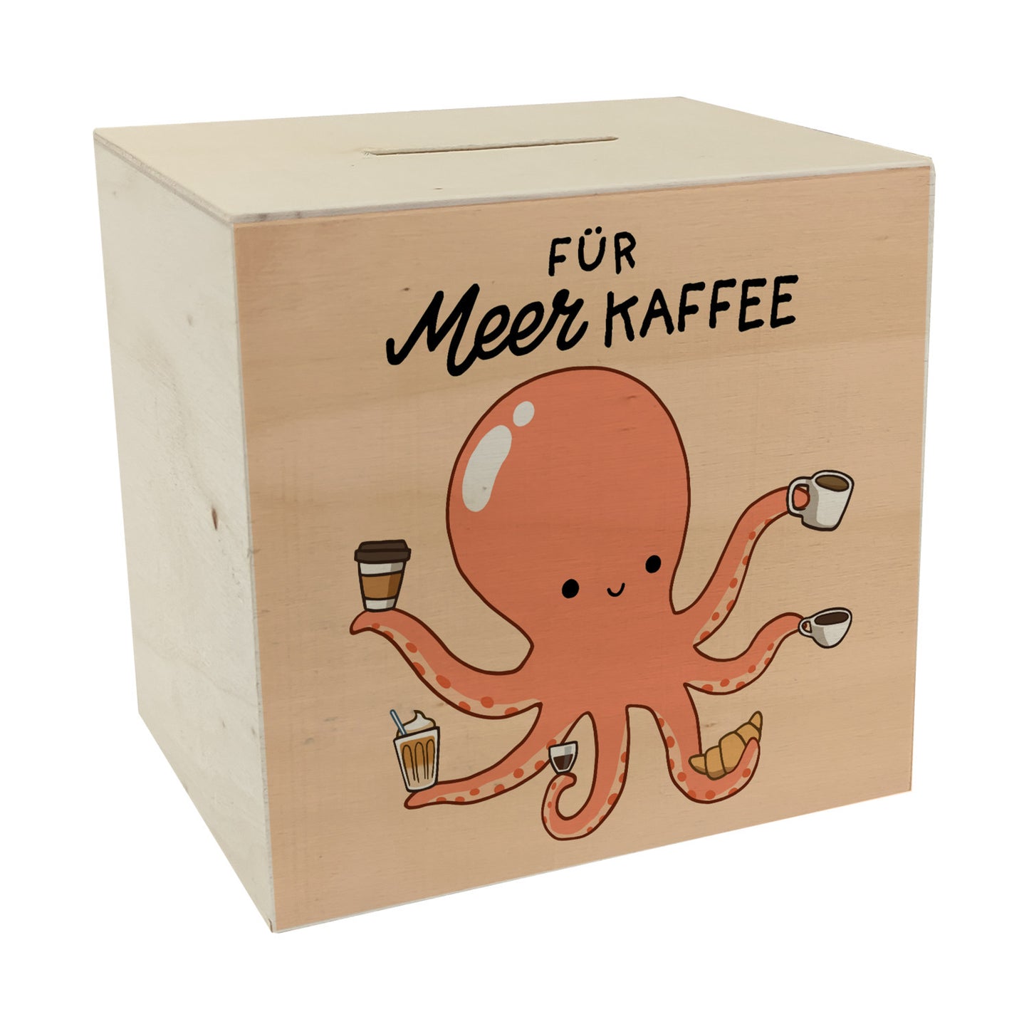 Jelly & Friends Krake Spardose aus Holz mit Spruch Für Meer Kaffee