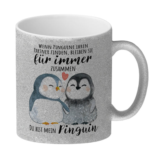 Pinguin Glitzer-Kaffeebecher mit Spruch Du bist mein ewiger Pinguin