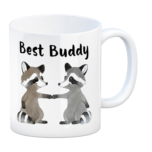 Waschbär Bruder und Kumpel Kaffeebecher mit Spruch Best Buddy