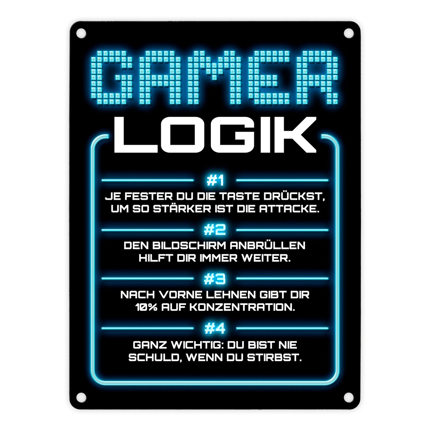 Gamer Logik Metallschild in 15x20 cm in blau