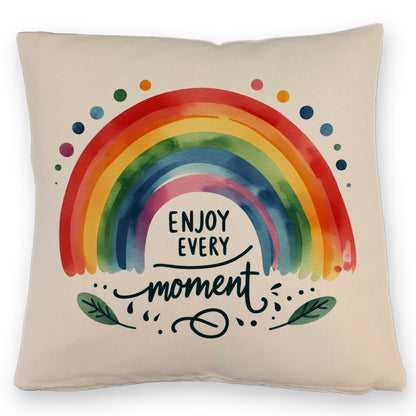 Regenbogen Kissen mit Leinenoptik mit Spruch Enjoy every moment