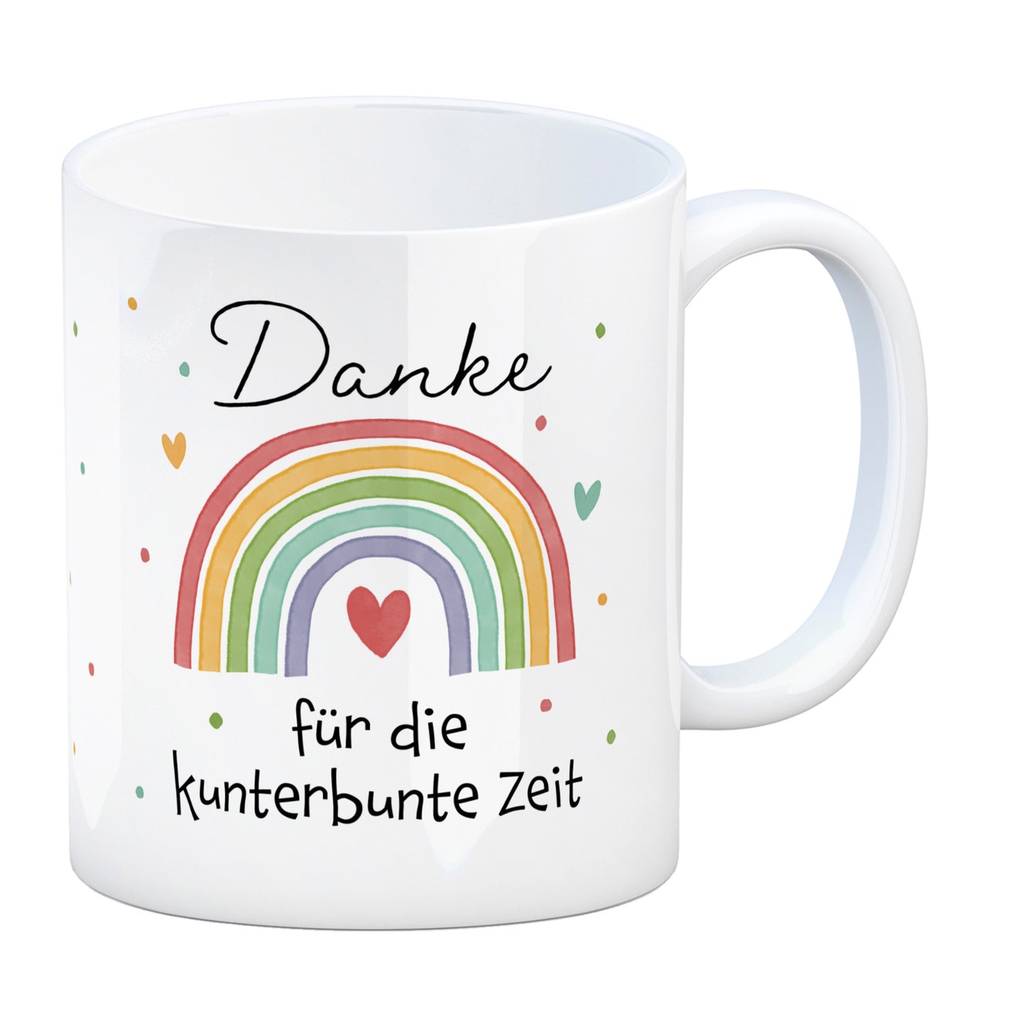 Regenbogen Kaffeebecher mit Spruch Danke für die kunterbunte Zeit