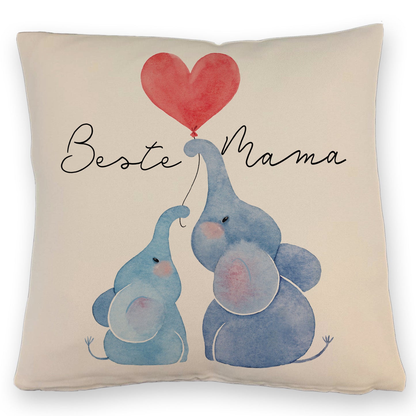 Elefant Mutter und Kind Kissen mit Leinenoptik mit Spruch Beste Mama