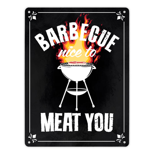 Barbecue - nice to meat you Metallschild XL in 21x28 cm mit Grill