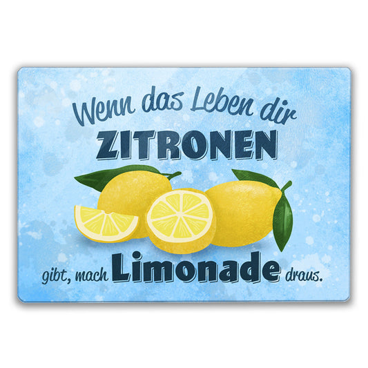 Zitronen Schneidebrett aus Glas mit Spruch mach Limonade draus