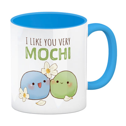 Mochi Freunde Kaffeebecher in hellblau mit Spruch I like you very Mochi