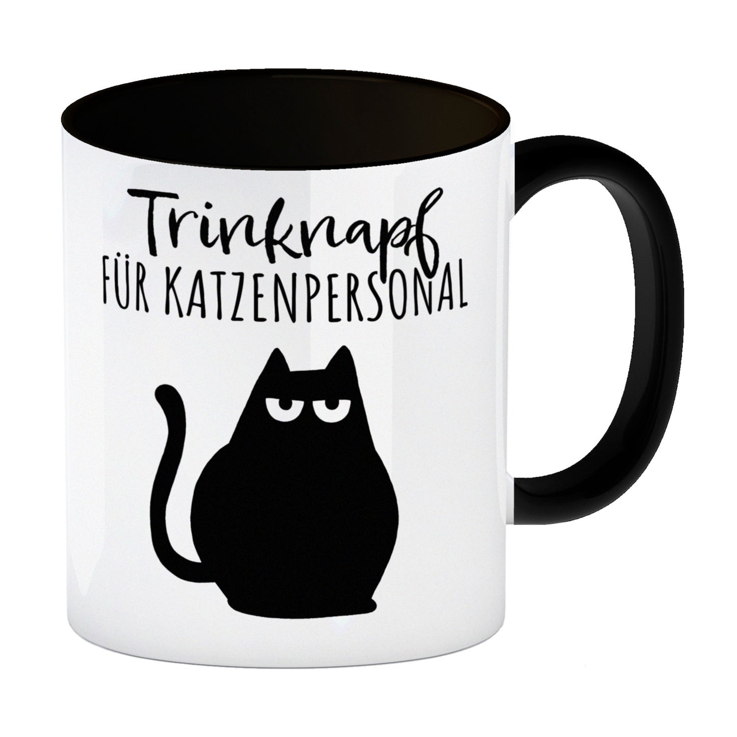 Katze Kaffeebecher in schwarz mit Spruch Trinknapf für Katzenbesitzer