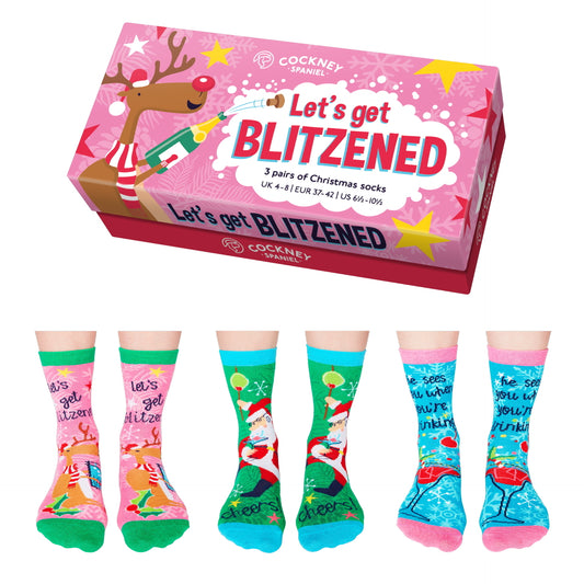 Let's get blitzened Weihnachten Socken mit Geschenkverpackung in 37-42 (3 Paar)