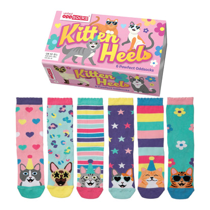 Kitten Heels Oddsocks Socken Geschenke für Frauen Katzen Strümpfe in 30-38 im 6er-Set