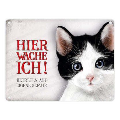 Metallschild mit Katze Motiv und Spruch: Betreten auf eigene Gefahr ...