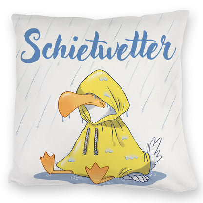 Möwe Kuschelkissen mit Spruch Schietwetter