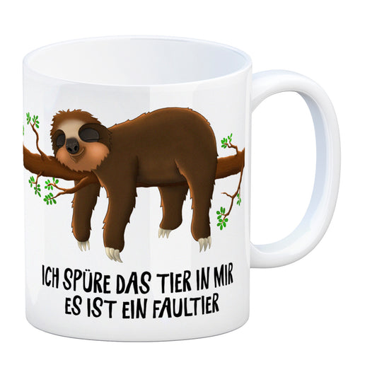 Faultier Kaffeebecher mit Spruch: Ich spüre das Tier in mir…