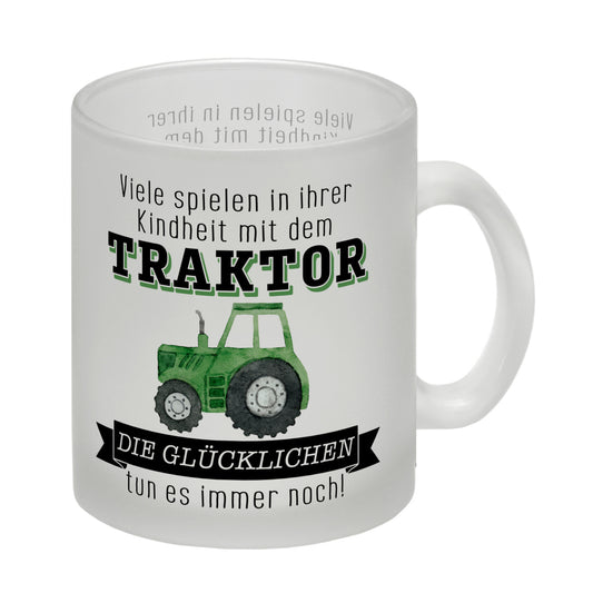 Traktor Glas Tasse mit Spruch Kindheitsträume - Für immer Traktor fahren