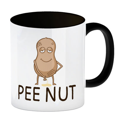 Pee nut Kaffeebecher Schwarz mit pinkelnder Erdnuss