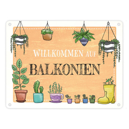 Willkommen auf Balkonien Metallschild in 15x20 cm in gelb