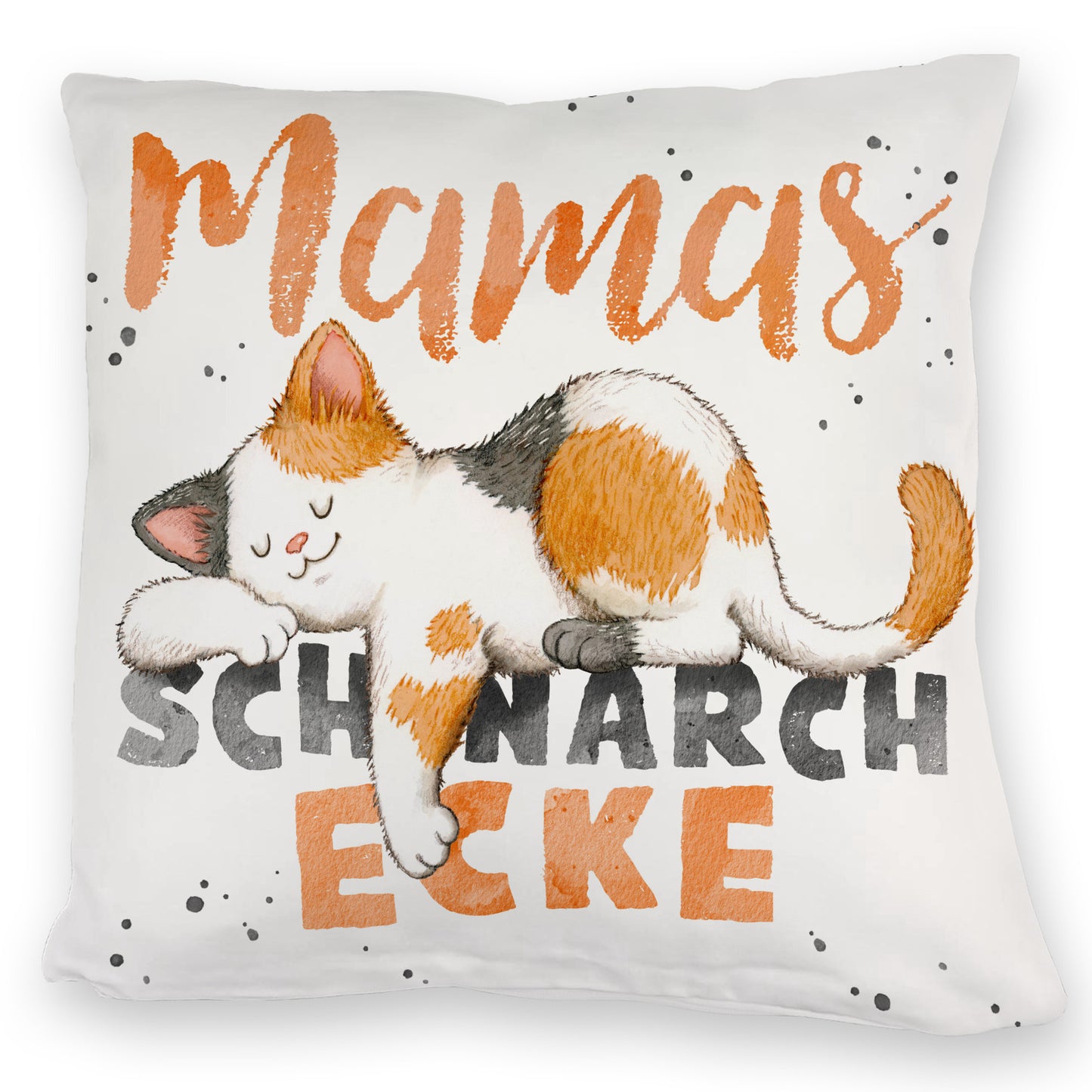 Orange Katze Kuschelkissen mit Spruch Mamas Schnarchecke