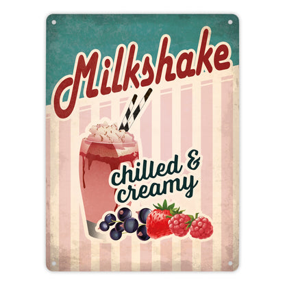 Metallschild XL mit American Diner Classics - Milk Shake Motiv