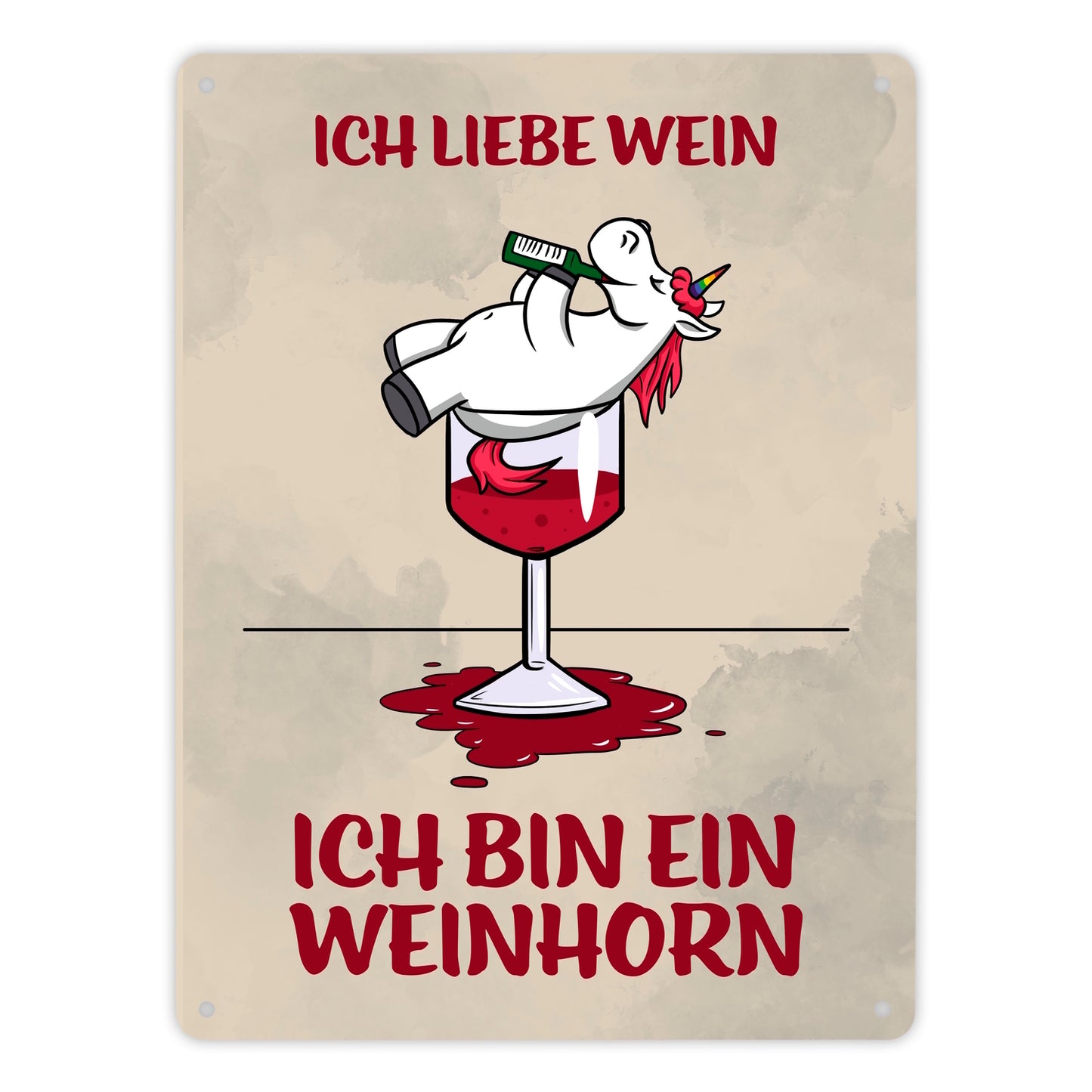 Metallschild XL in 21x28 cm mit Motiv und Spruch - Ich liebe Wein ich bin ein Weinhorn