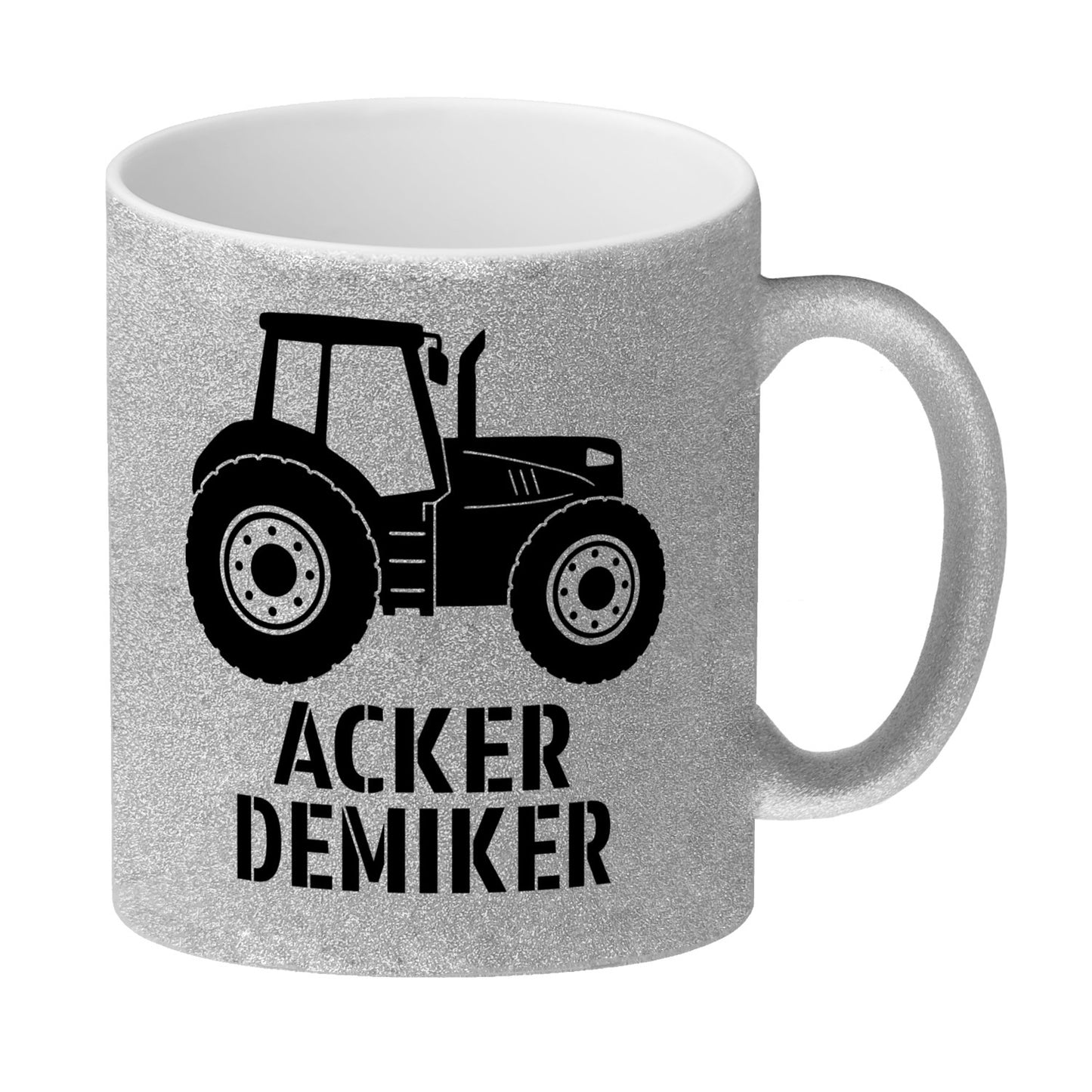 Traktor Glitzer-Kaffeebecher mit Spruch Ackerdemiker