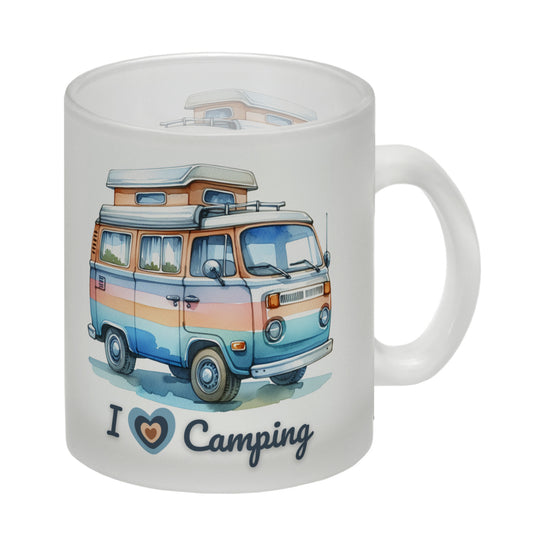 Campervan Glas Tasse mit Spruch I love Camping