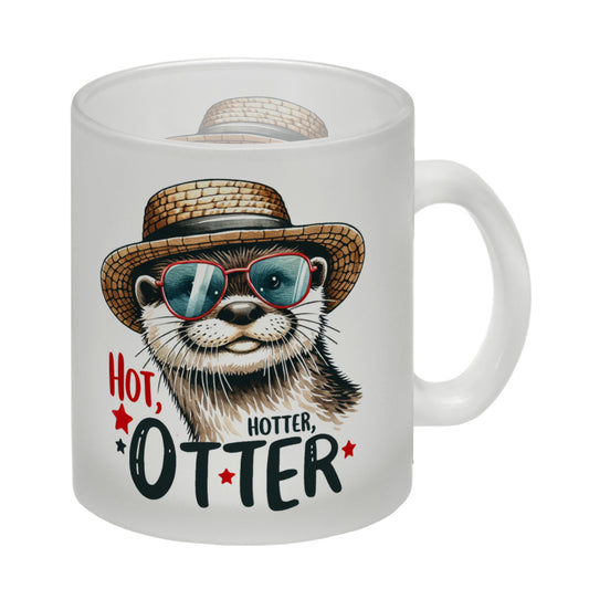 Otter mit Sonnenbrille und Strohhut Glas Tasse mit Spruch Hot Hotter Otter